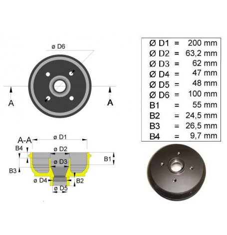 TAMBOUR BPW D=200 100X4   avec Rlt CARTOUCHE